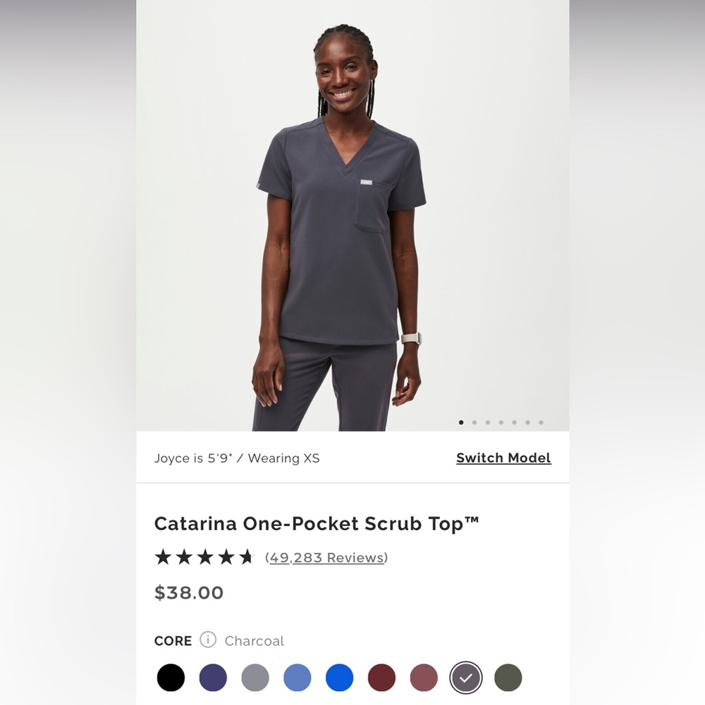 FIGS Catarina One-Pocket Scrub Top — Charcoal. Size Medium. Brand new!